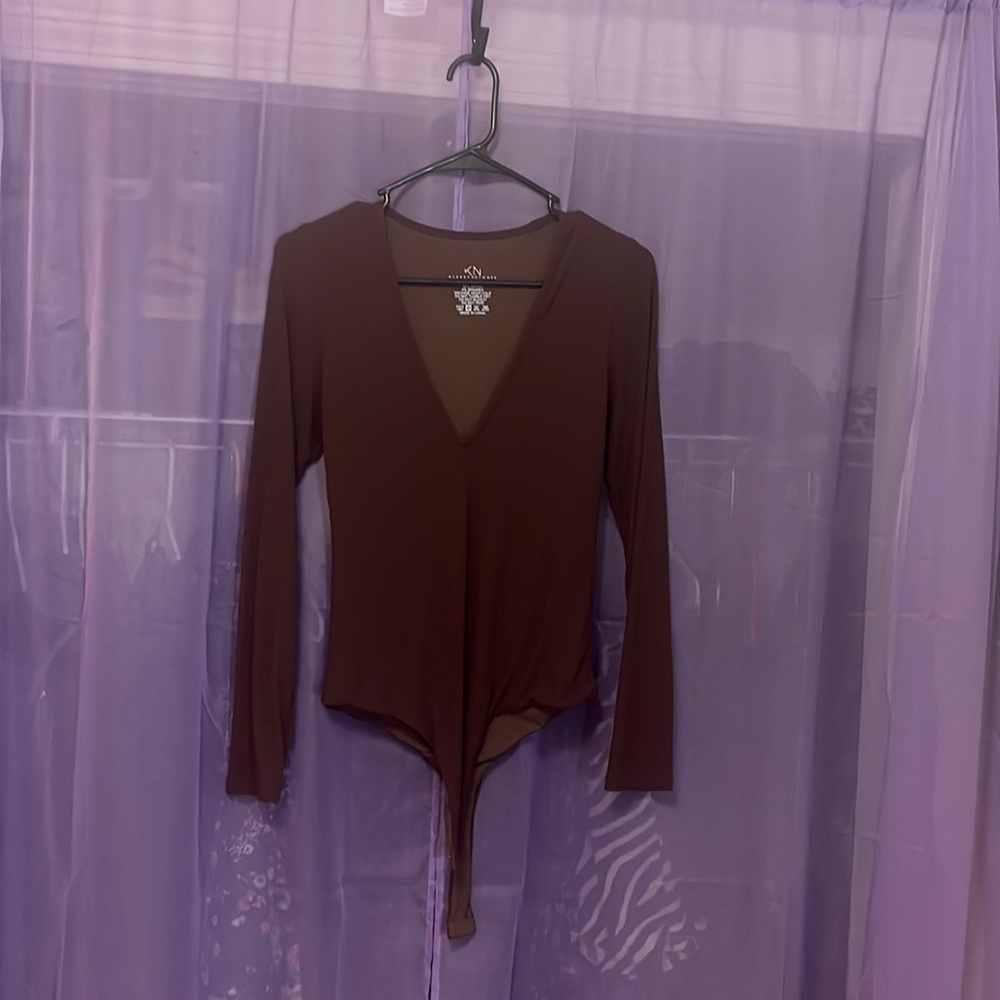 Brown plunge bodysuit
